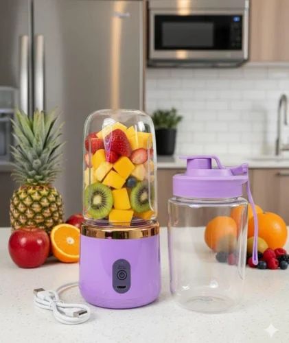 Portable Electric Usb Juice Maker Juicer Bottle Blender Grinder Mixer, Rechargeable 4 Blades